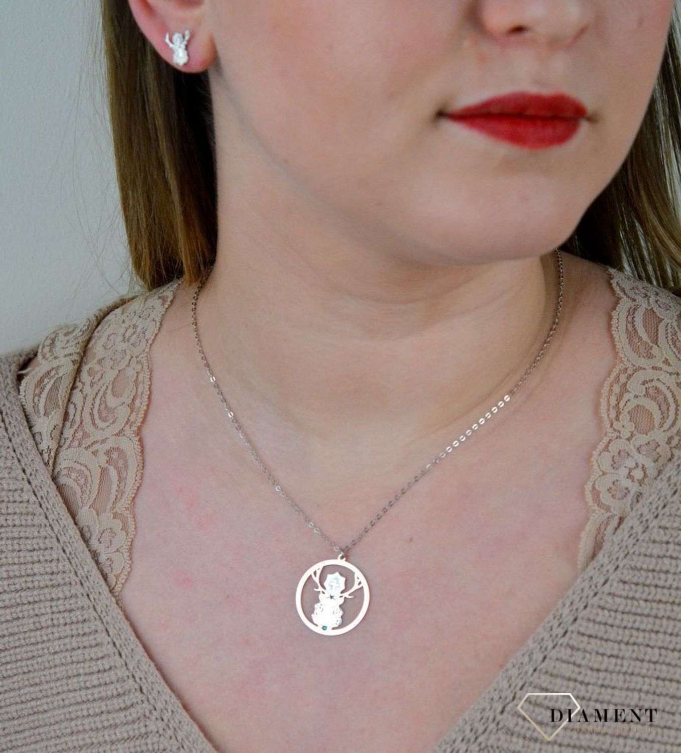 Srebrny naszyjnik celebrytka Jeleń Św. Huberta DIA-NSZ-NR3 R552-ROD.jpg